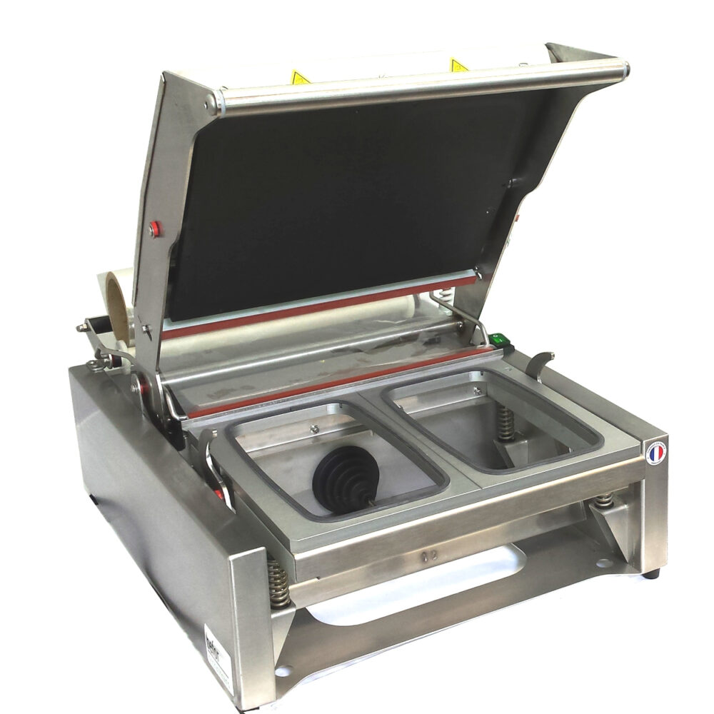 BP 90 AE : Scelleuse de barquettes à assistance électrique, format max 325x265 mm