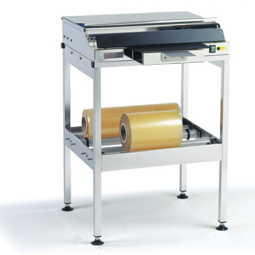 DP 612 : Table filmeuse inox sur pied 2 bobines - laize max 600 mm