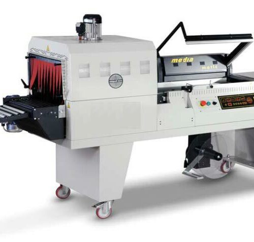 MEDIA : Soudeuse en L avec tunnel de rétractation pour film thermorétractable, laize maxi: 500mm