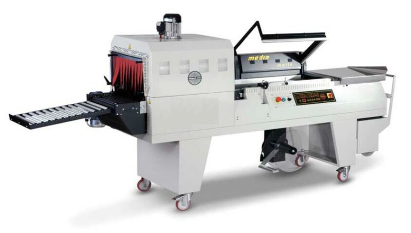 MEDIA : Soudeuse en L avec tunnel de rétractation pour film thermorétractable, laize maxi: 500mm