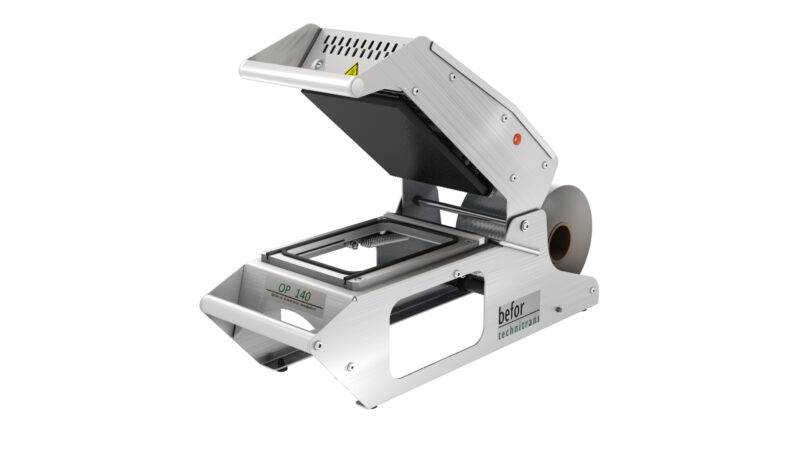 OP 140 OP 140 : Scelleuse de barquettes manuelle inox avec matrice 2 empreintes CLTP