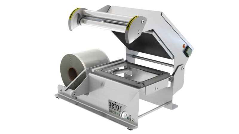 TOPSEAL 150 TOPSEAL 150 : Scelleuse de barquettes manuelle inox avec verrouillage TOPSEAL, 2 empreintes CLTP, bobine latérale